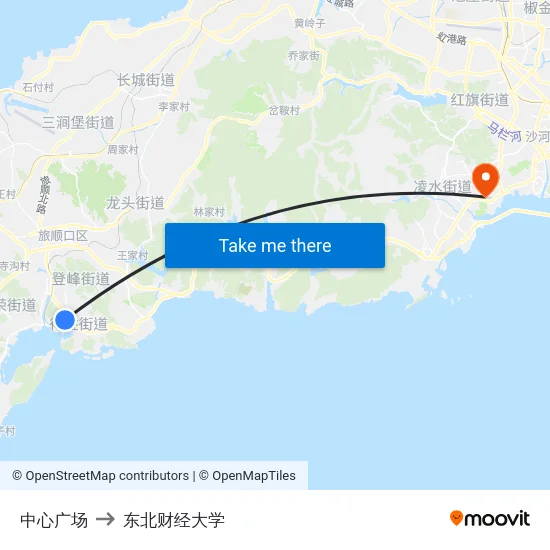 中心广场 to 东北财经大学 map