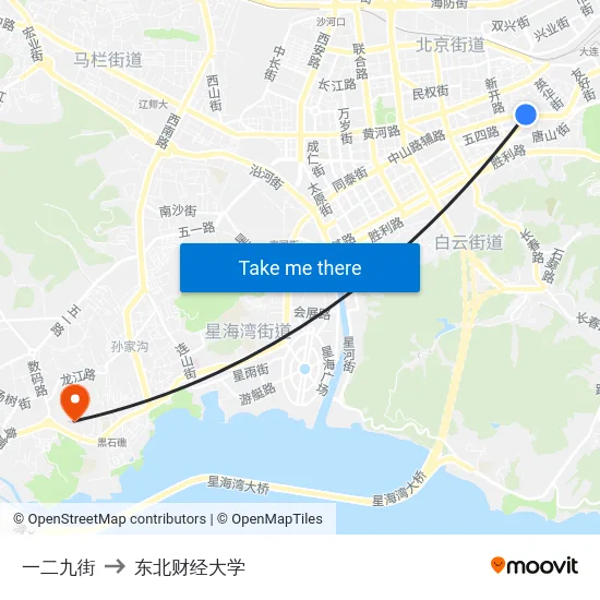 一二九街 to 东北财经大学 map