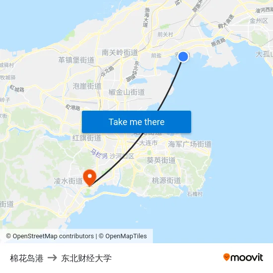 棉花岛港 to 东北财经大学 map