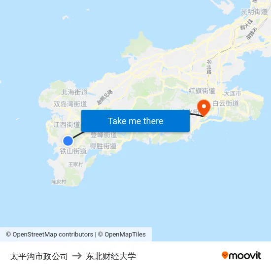 太平沟市政公司 to 东北财经大学 map