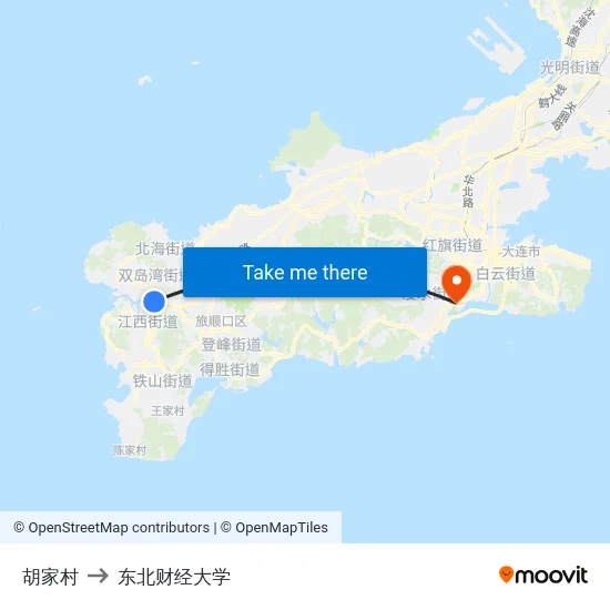 胡家村 to 东北财经大学 map