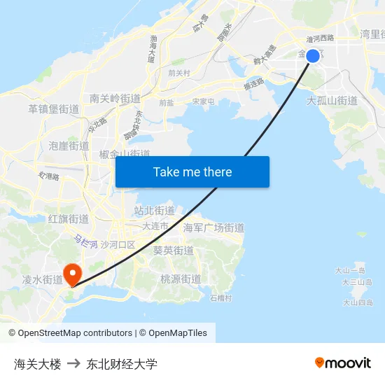 海关大楼 to 东北财经大学 map