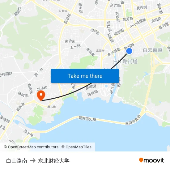 白山路南 to 东北财经大学 map