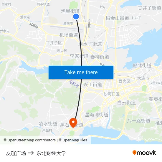 友谊广场 to 东北财经大学 map