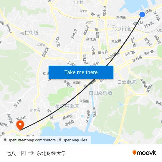 七八一四 to 东北财经大学 map