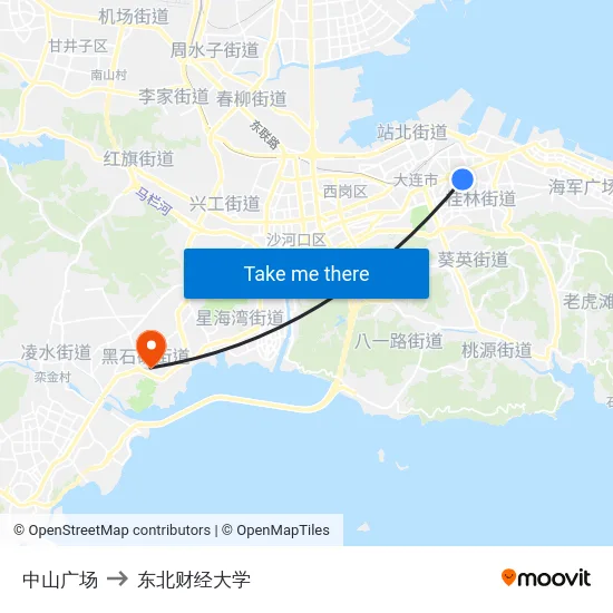 中山广场 to 东北财经大学 map