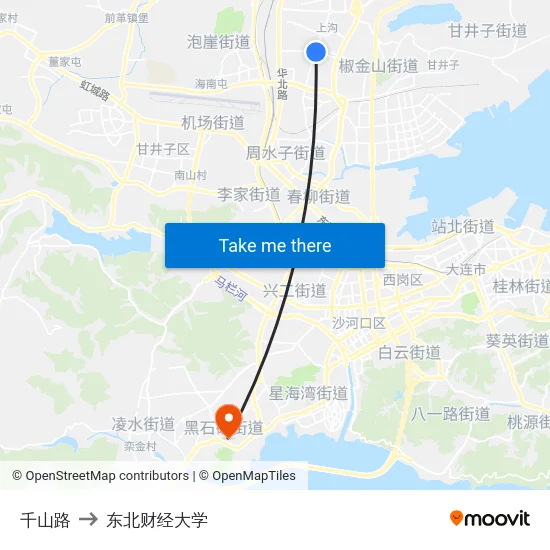 千山路 to 东北财经大学 map