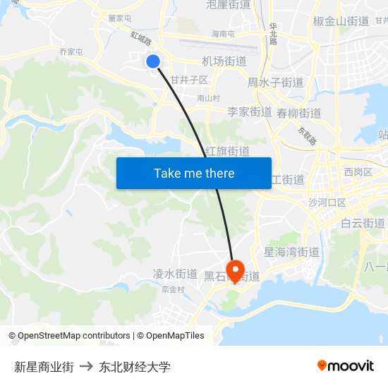 新星商业街 to 东北财经大学 map