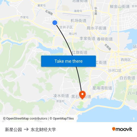 新星公园 to 东北财经大学 map