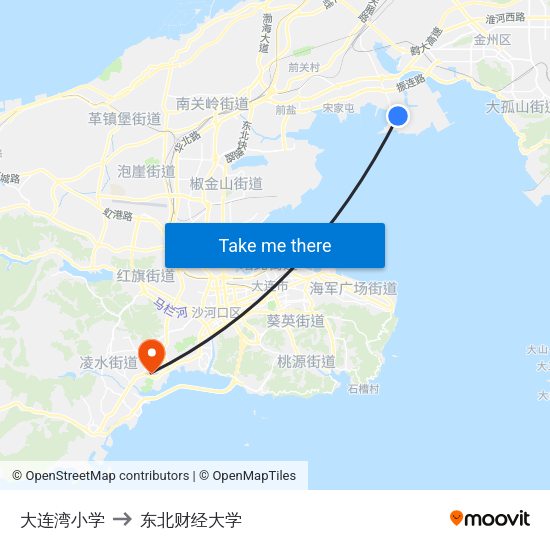 大连湾小学 to 东北财经大学 map