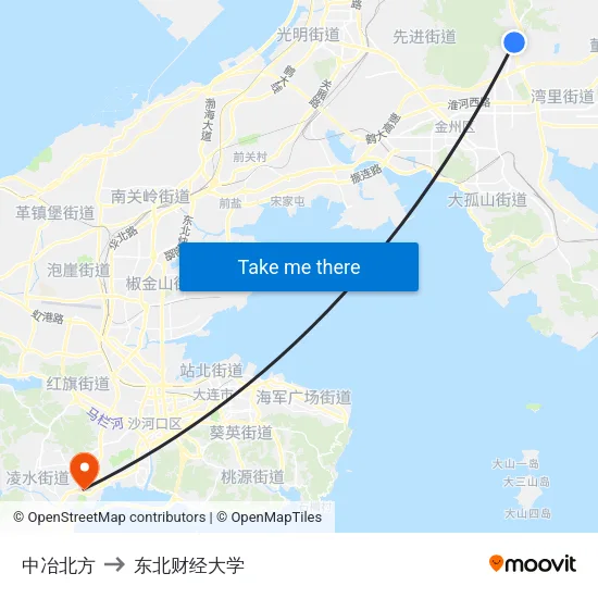中冶北方 to 东北财经大学 map