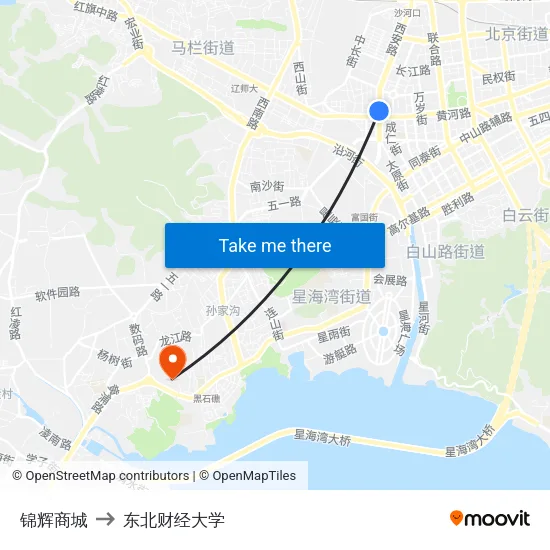 锦辉商城 to 东北财经大学 map