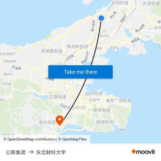 公路集团 to 东北财经大学 map
