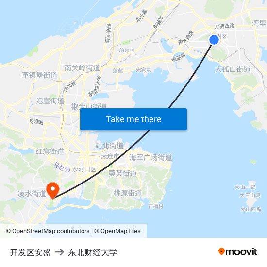 开发区安盛 to 东北财经大学 map