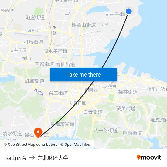 西山宿舍 to 东北财经大学 map