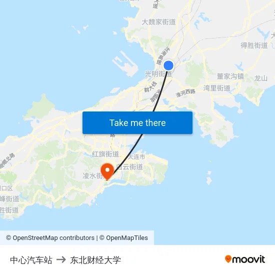 中心汽车站 to 东北财经大学 map