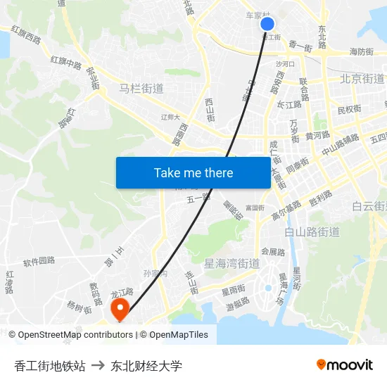 香工街地铁站 to 东北财经大学 map