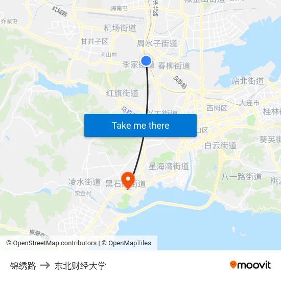 锦绣路 to 东北财经大学 map