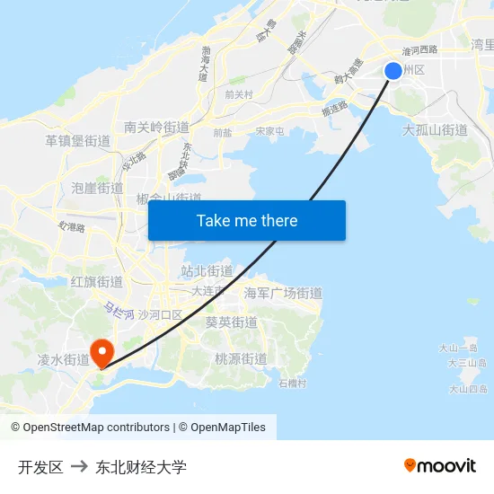 开发区 to 东北财经大学 map