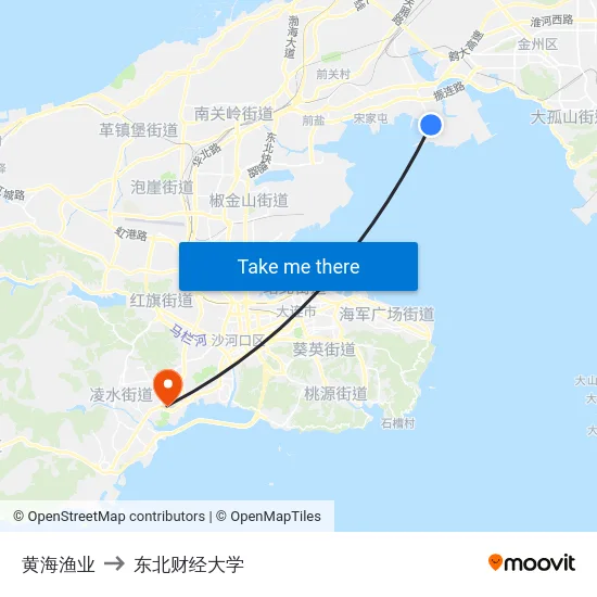黄海渔业 to 东北财经大学 map