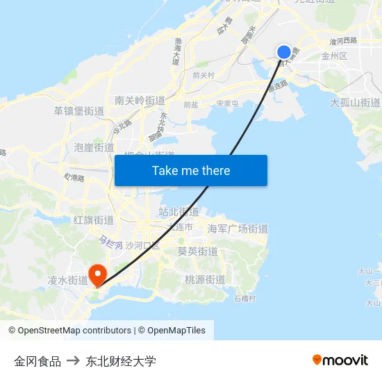 金冈食品 to 东北财经大学 map