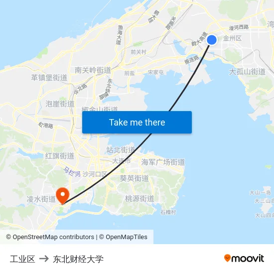 工业区 to 东北财经大学 map