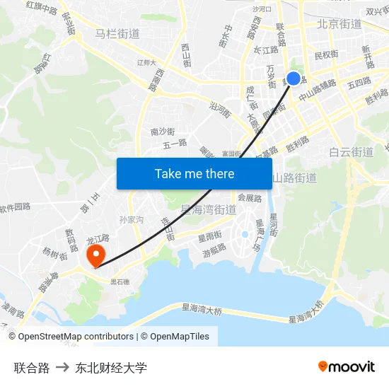 联合路 to 东北财经大学 map