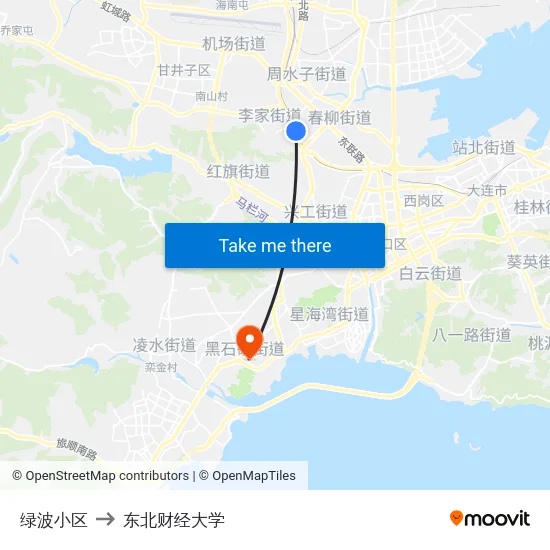 绿波小区 to 东北财经大学 map
