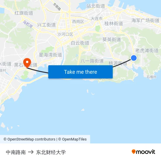 中南路南 to 东北财经大学 map