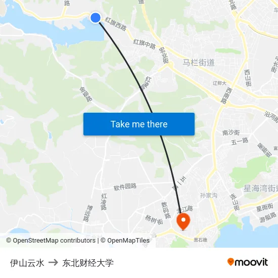 伊山云水 to 东北财经大学 map
