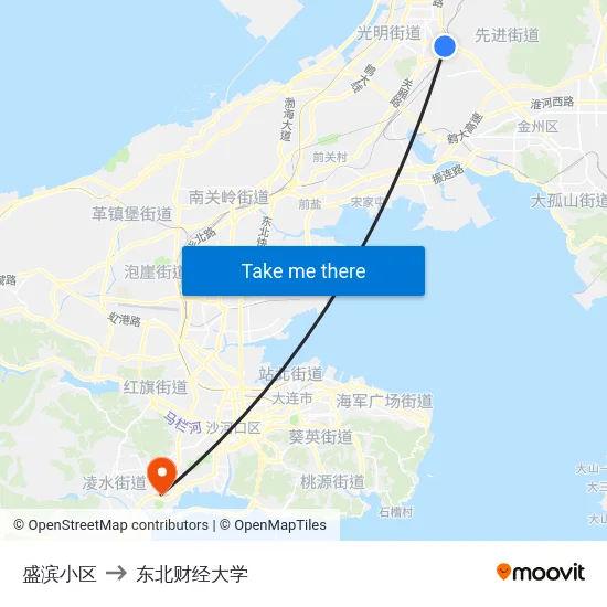 盛滨小区 to 东北财经大学 map