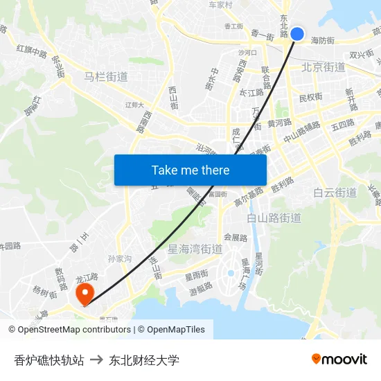 香炉礁快轨站 to 东北财经大学 map