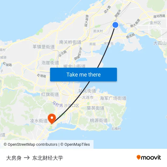大房身 to 东北财经大学 map