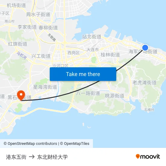 港东五街 to 东北财经大学 map