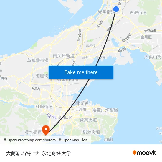 大商新玛特 to 东北财经大学 map