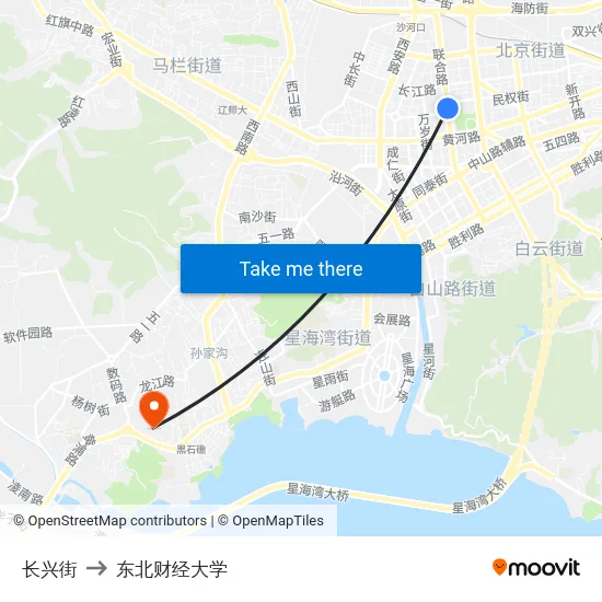 长兴街 to 东北财经大学 map