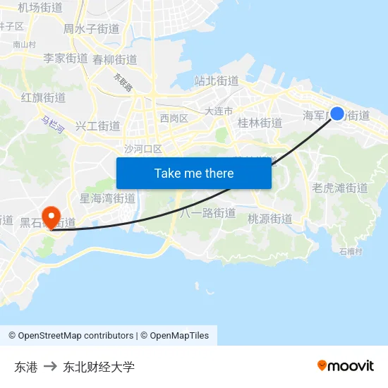 东港 to 东北财经大学 map