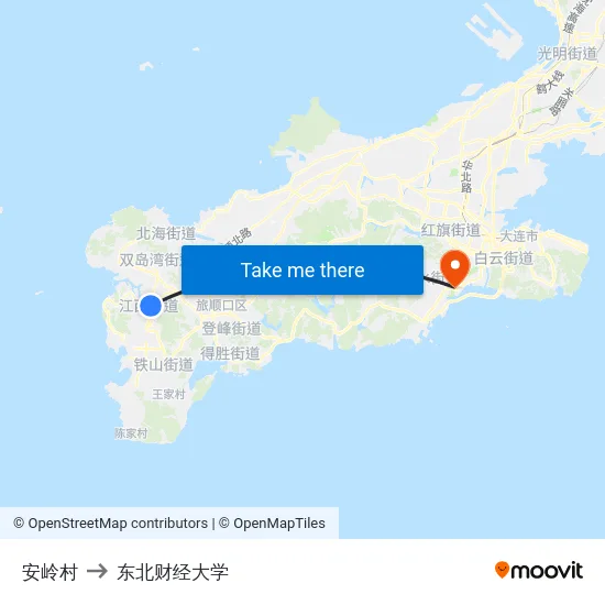 安岭村 to 东北财经大学 map