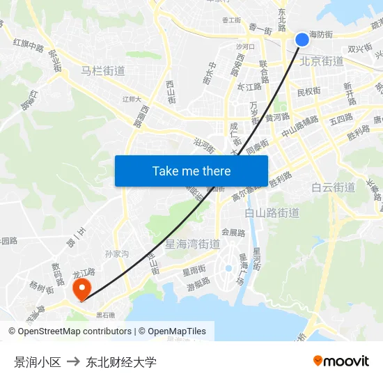 景润小区 to 东北财经大学 map