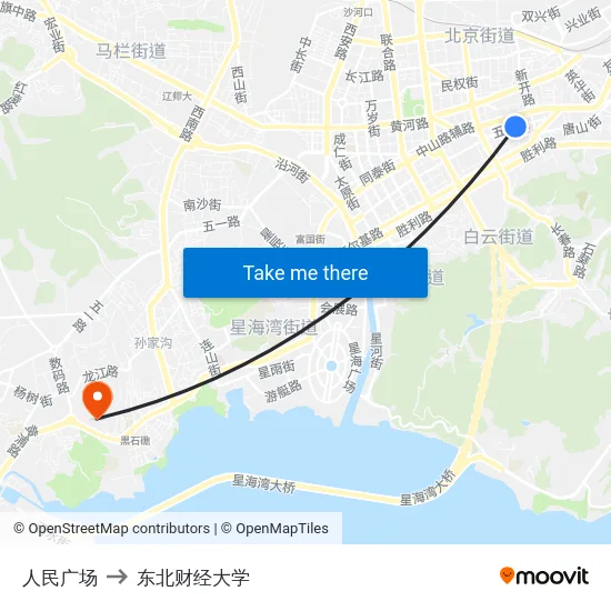 人民广场 to 东北财经大学 map