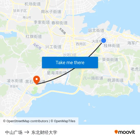 中山广场 to 东北财经大学 map