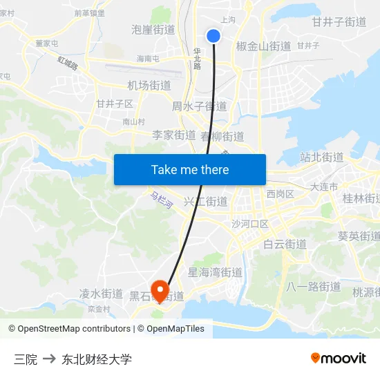 三院 to 东北财经大学 map