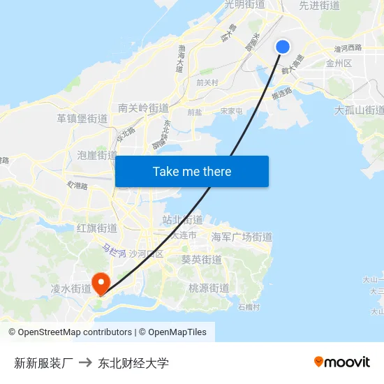 新新服装厂 to 东北财经大学 map