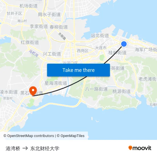 港湾桥 to 东北财经大学 map