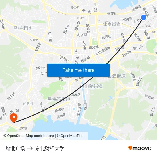 站北广场 to 东北财经大学 map
