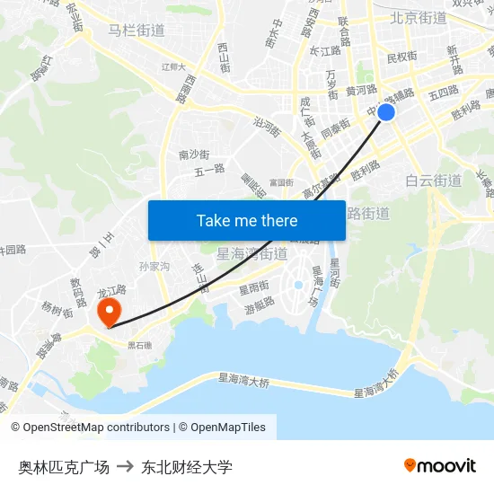 奥林匹克广场 to 东北财经大学 map