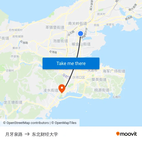 月牙泉路 to 东北财经大学 map