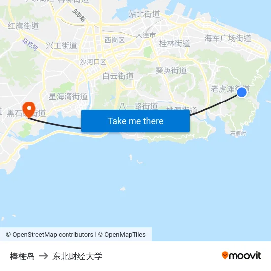 棒棰岛 to 东北财经大学 map