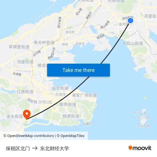 保税区北门 to 东北财经大学 map