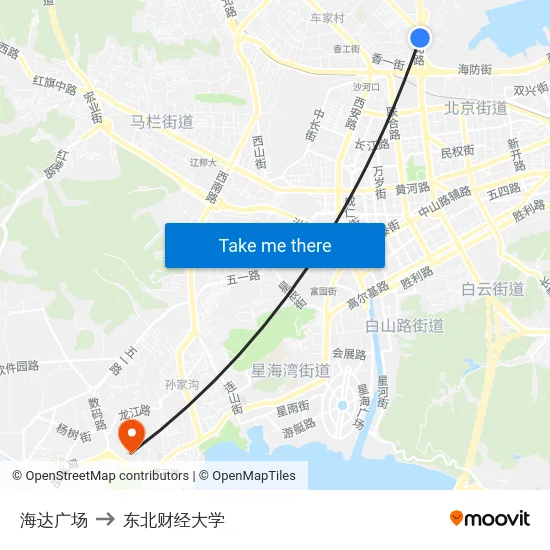 海达广场 to 东北财经大学 map